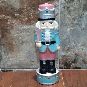 Lights Up Ceramic Nutcracker Christmas Decor Repaired Chip